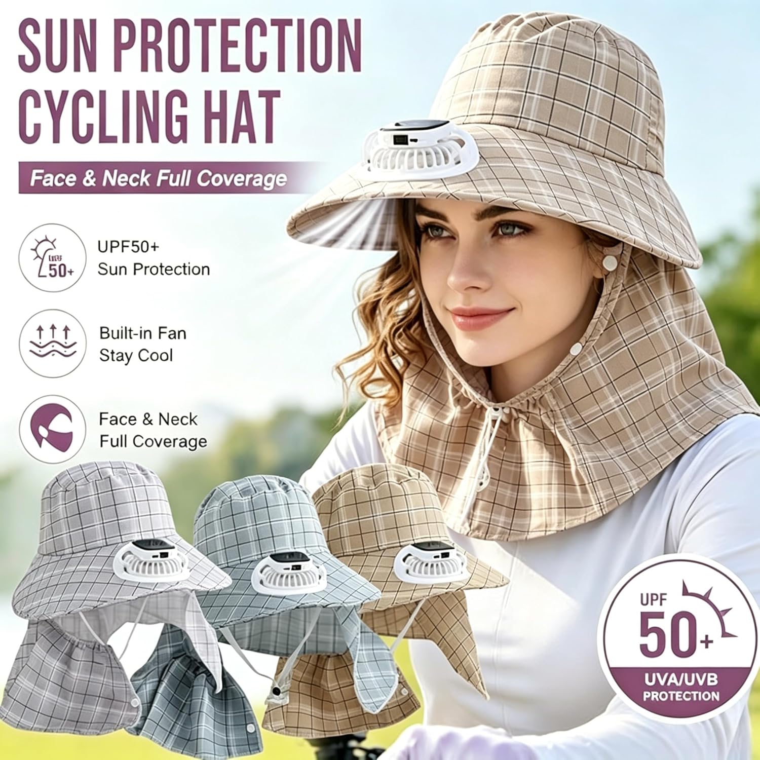 Visor Sun Hat - 1PC Chapeau ventilateur solaire rechargeable par