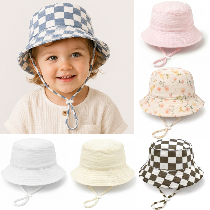 Bucket Hat Cotton - Chapeau d'été en mousseline pour bébé,