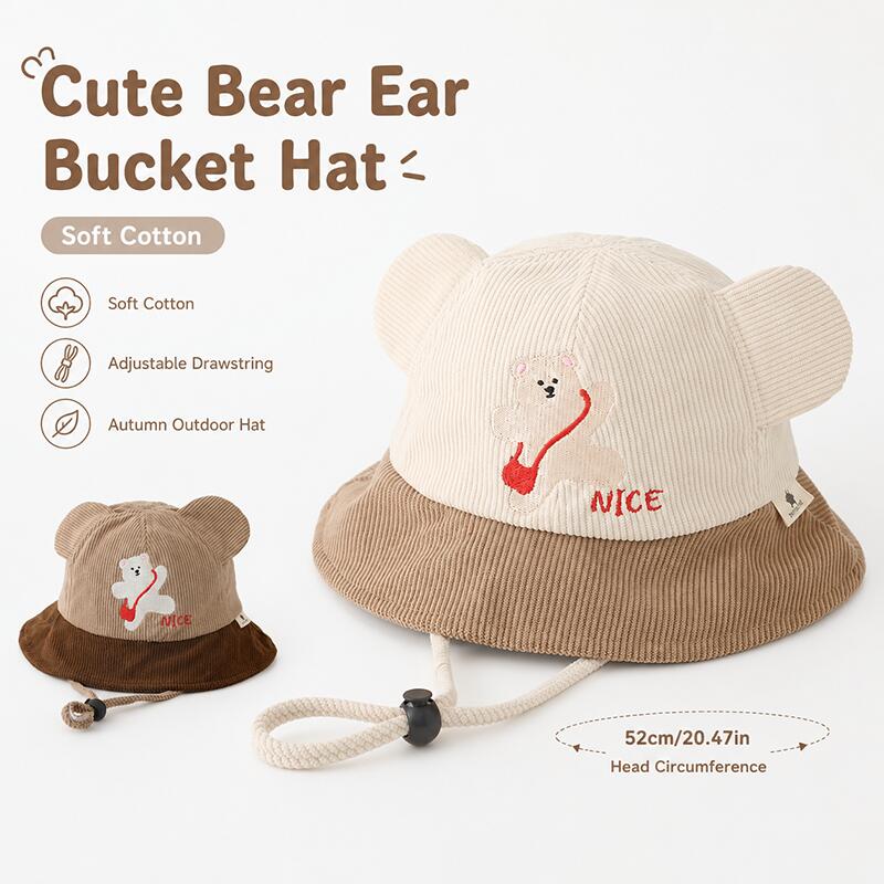 Bucket Hat Cotton - Chapeau Bob Enfant Oreilles d'Ours en