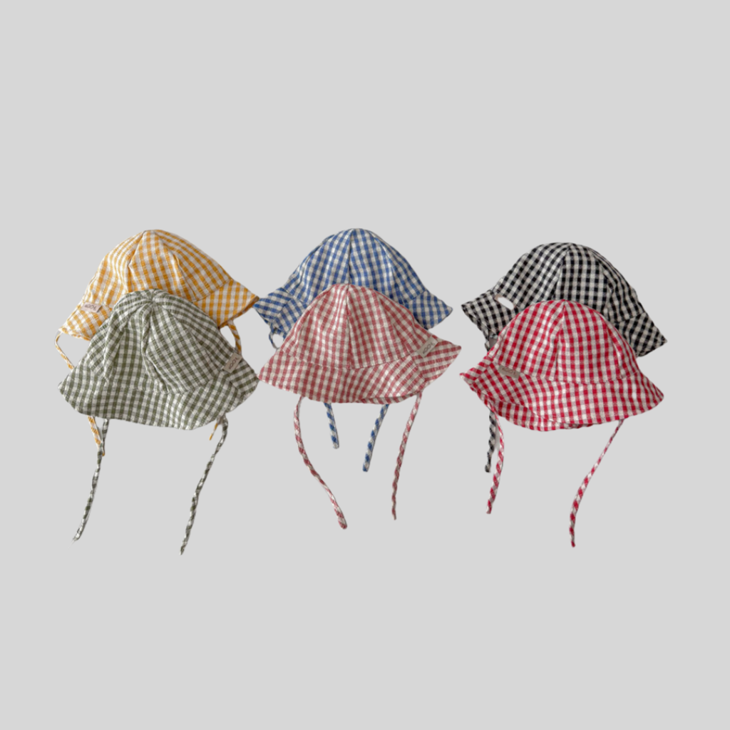 Sun Hat Wide Brim - Ins Style Plaid bébé seau chapeau